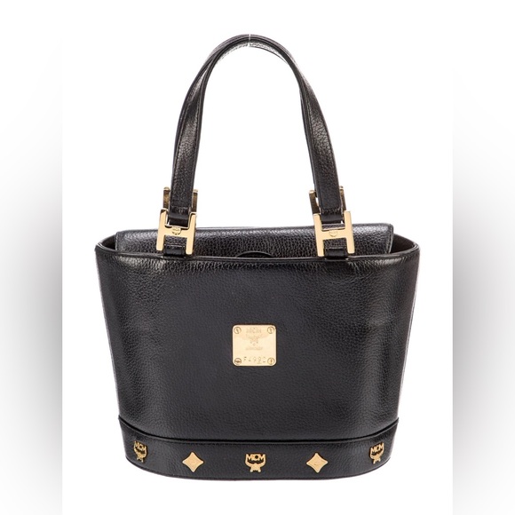EUC MCM Black Leather Studded Tote Bag - Picture 1 of 15